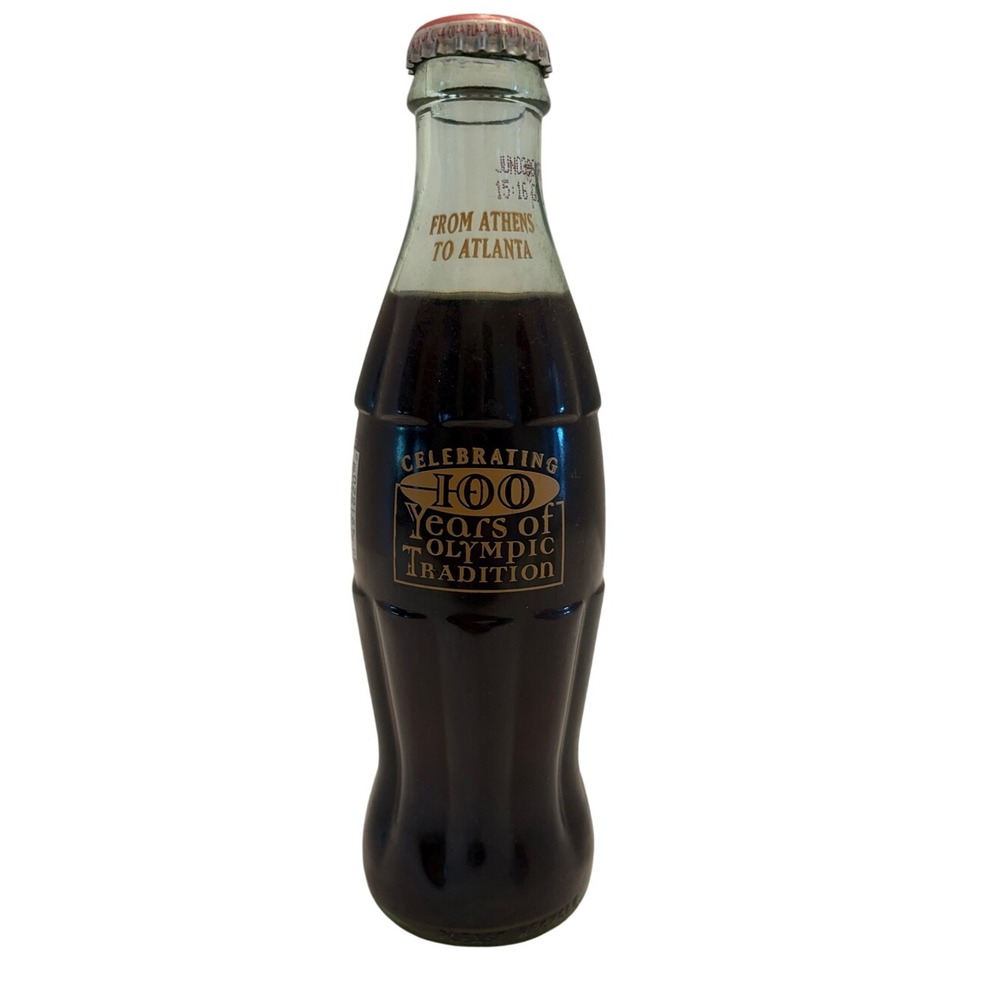 Coca-Cola 1996 Olympics Glass Bottle with Gold Centennial Logo